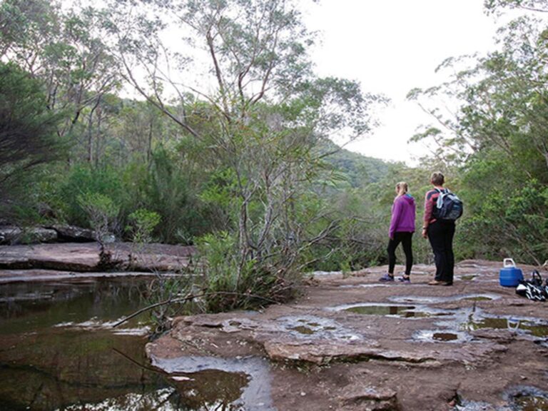 2 visitors to Mirang Pool campground in Heathcote National Park. Photo: Nick Cubbin/DPIE