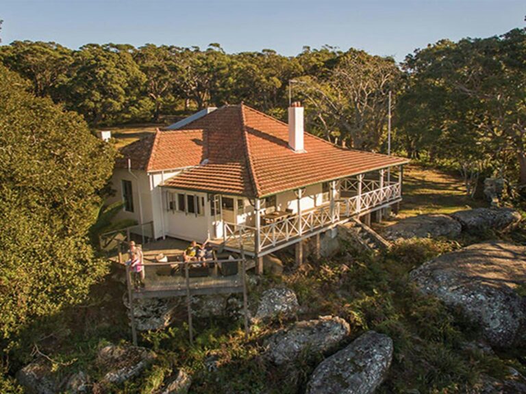 Aerial view of Hilltop Cottage and surrounding bushland in Royal National Park. Photo: John Spencer