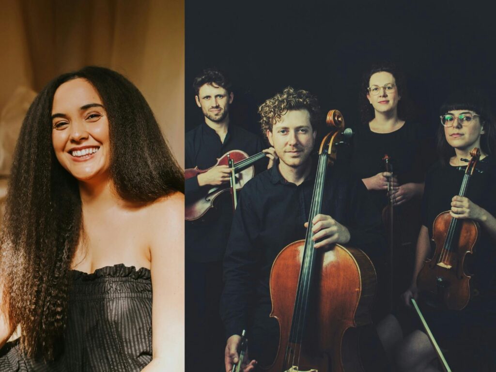 Jess Hitchcock and Penny Quartet with instruments