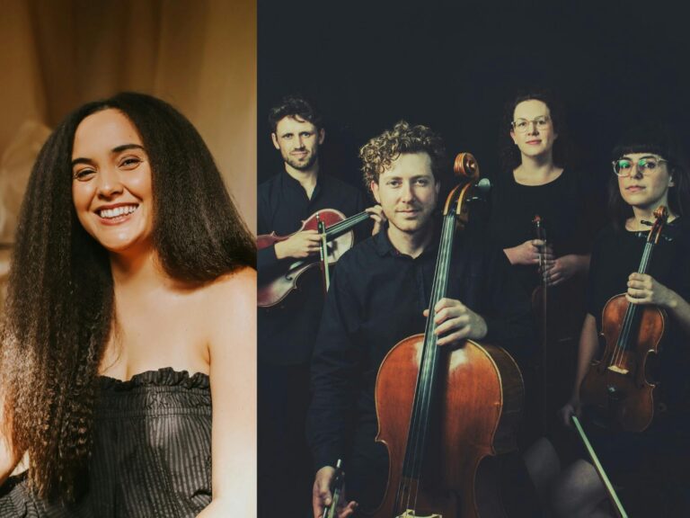 Jess Hitchcock and Penny Quartet with instruments