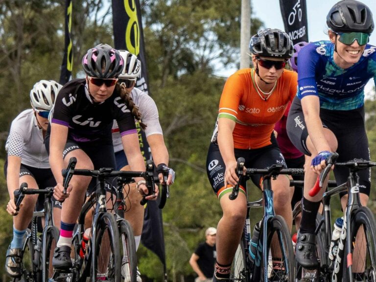 Road racing cyclists competing in a race