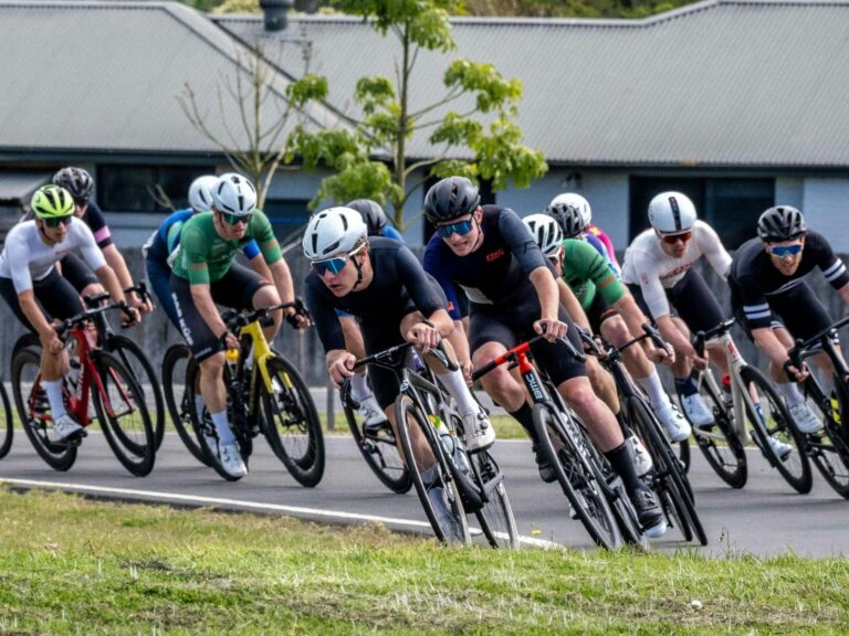 Road racing cyclists competing in a race