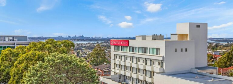 Exterior view of Metro Hotel Miranda - towards Sydney CBD and Botany Bay