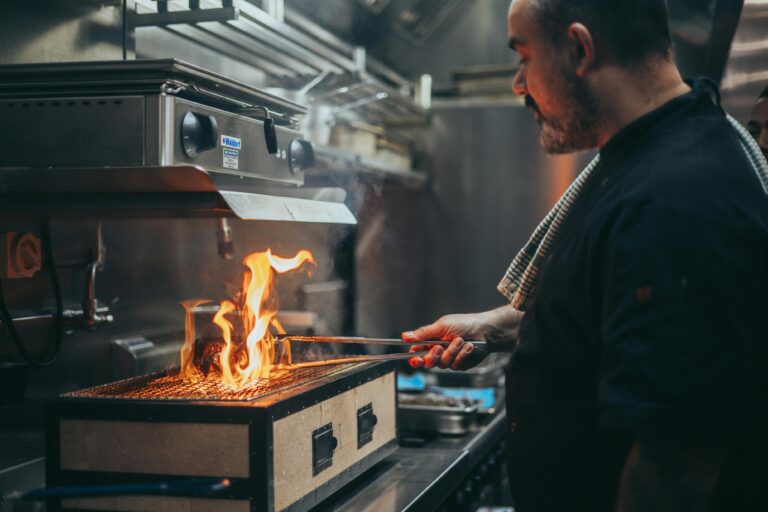 Our French Chef on the Hibachi Grill with flames