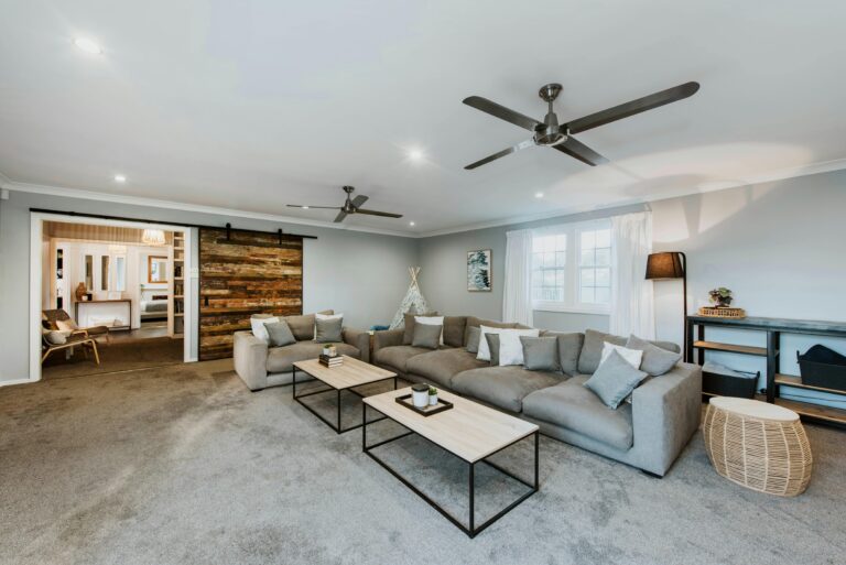 Large loungeroom, fireplace and split system