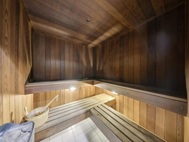Sauna room with wooden finish