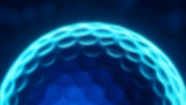 Blue golf ball, appears to be spinning